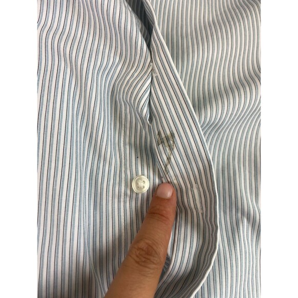 Calvin Klein Mens Button-Down Dress Shirt 16 34/35 Stripe Blue Slim Fit Non-Iron - Picture 10 of 10